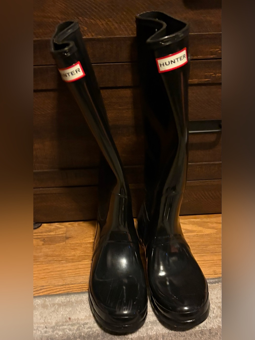Hunter Black Gloss Knee-High Rain Boots